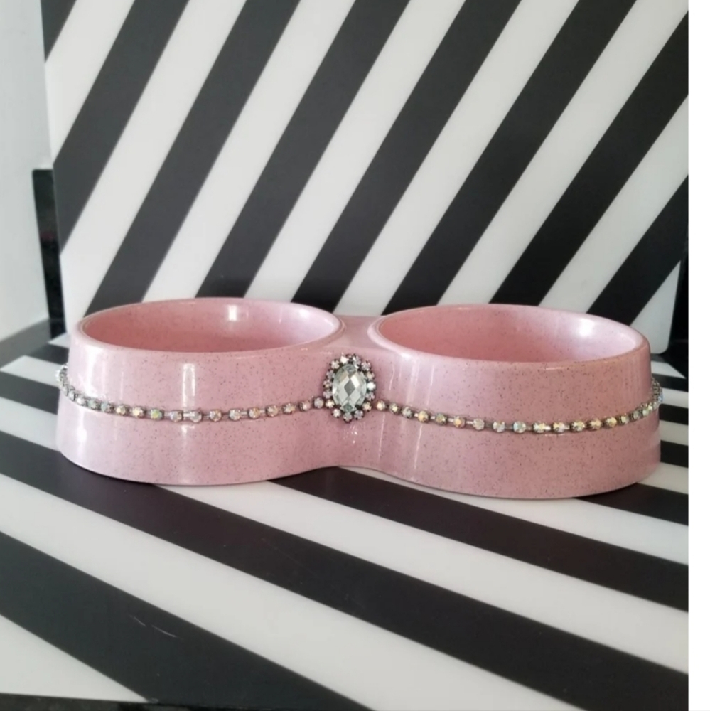 Pink bling pet bowls